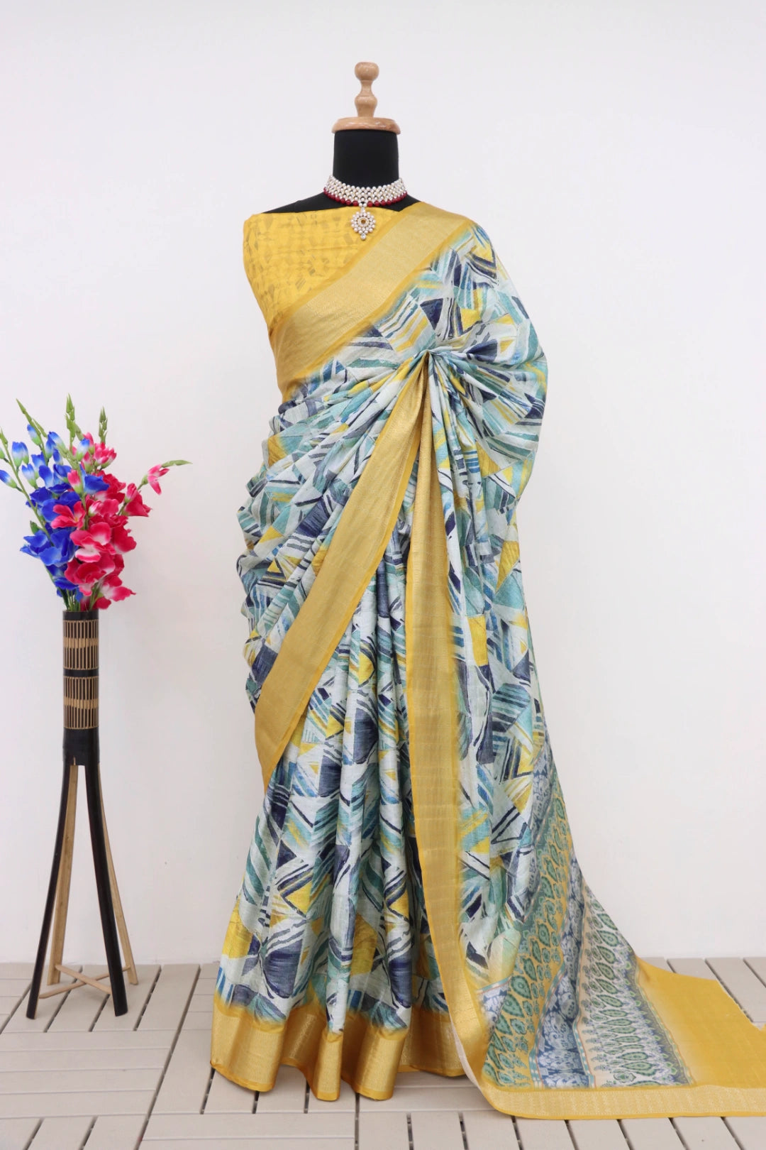 light yellow silk saree