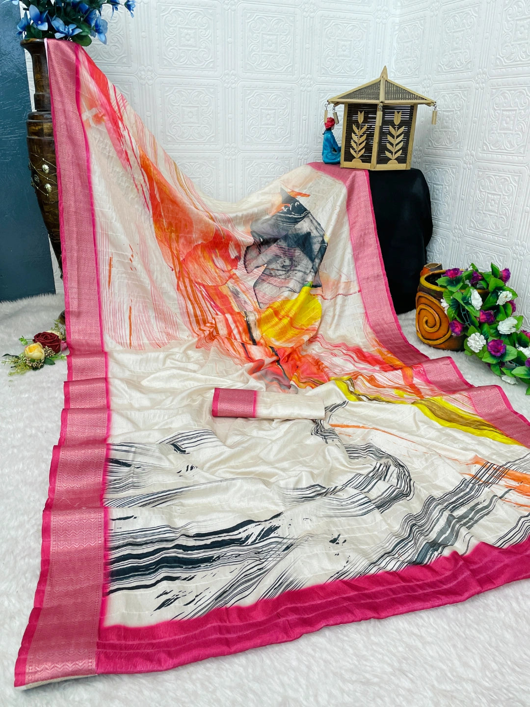 cream colour silk saree