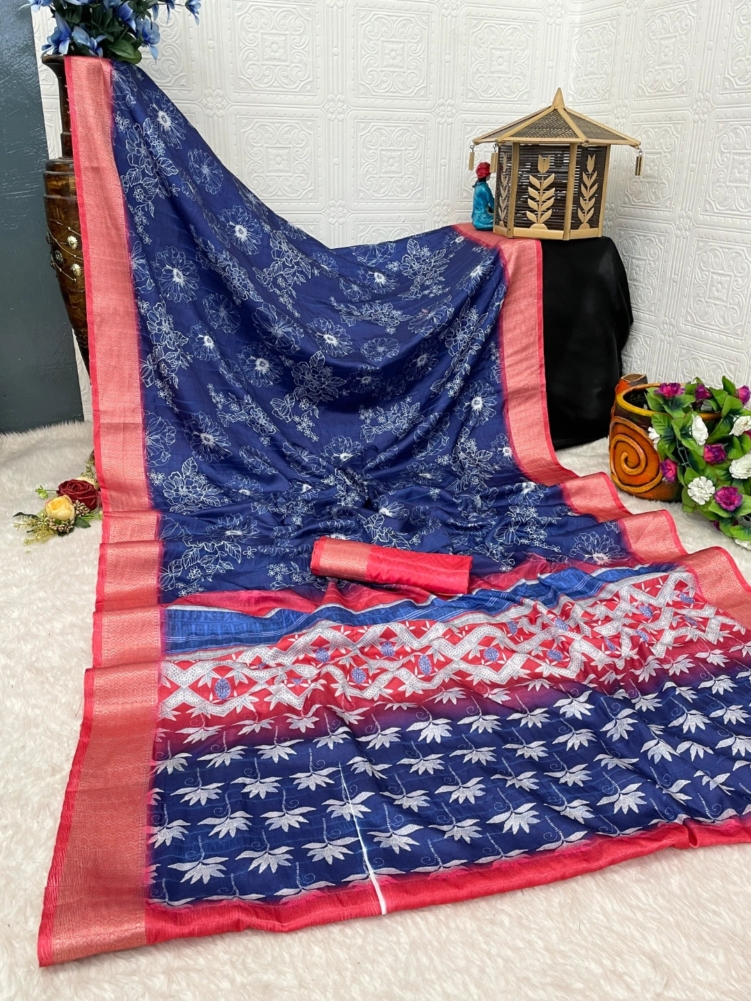 dark blue silk saree
