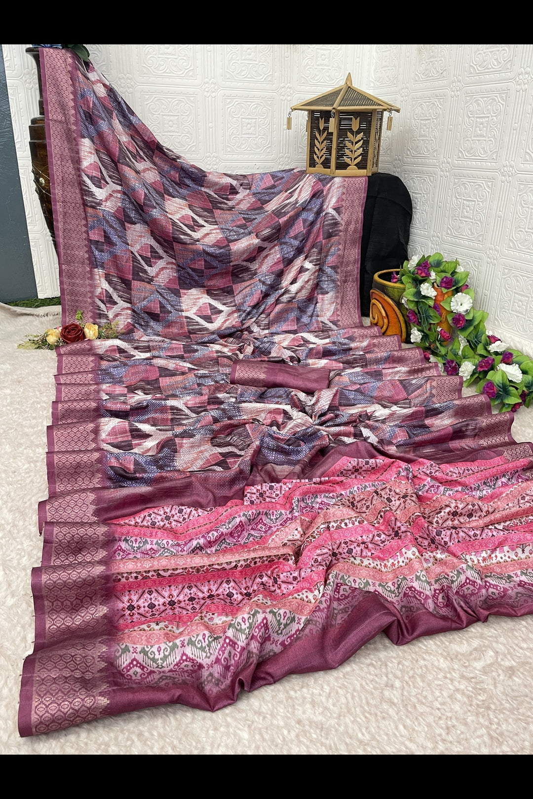purple printed saree