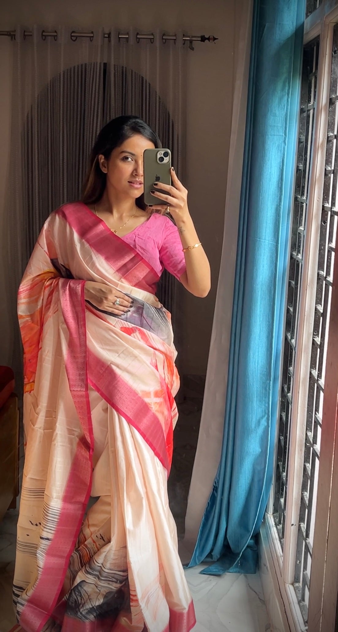 cream colour silk saree